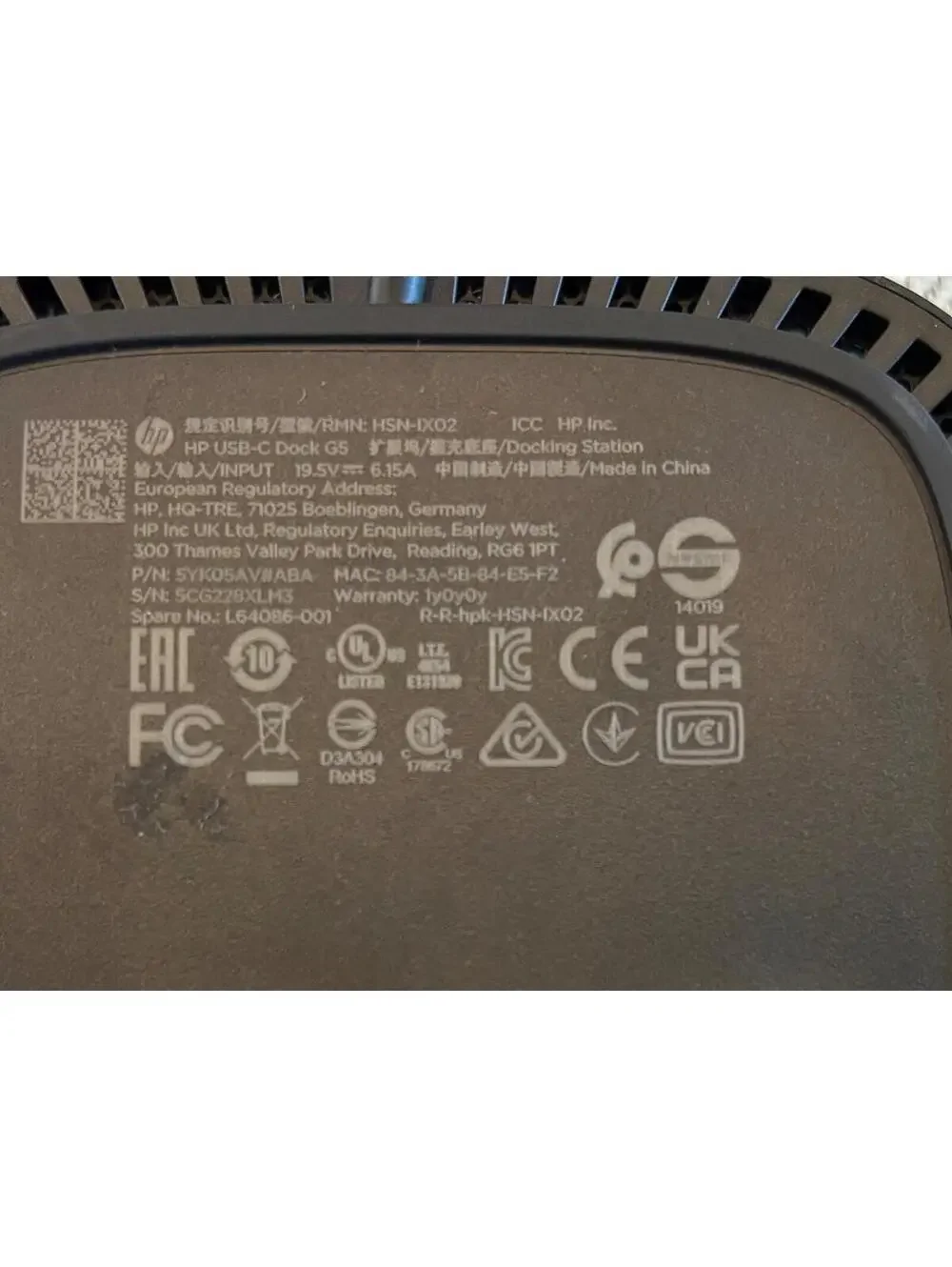 HP USB-C Dock G5 Docking Station L64086-001 HSN-IX02 with 120W Power Adapter NEW